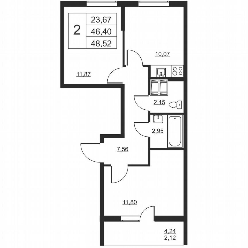 2-к. квартира, 48,5 м², 15/19 эт.