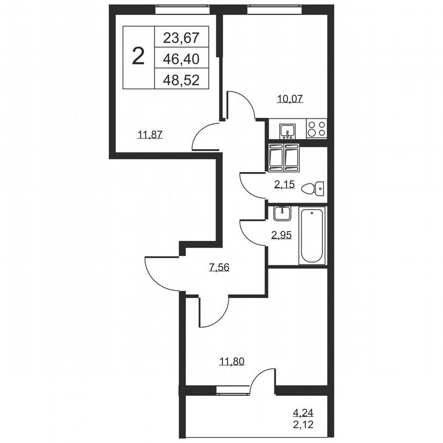 2-к. квартира, 48,5 м², 15/19 эт.