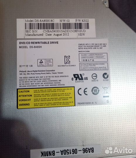 Оптический привод для ноутбука DVD-RW DS-8A8SH118С