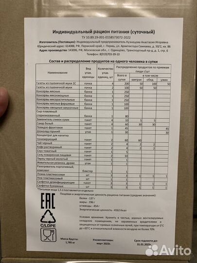 Ирп сухой паек