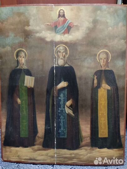 Старинная Храмовая Икона Св. Преп. Стефан, Евдокия