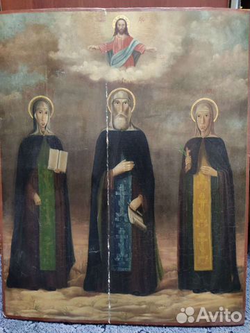 Старинная Храмовая Икона Св. Преп. Стефан, Евдокия