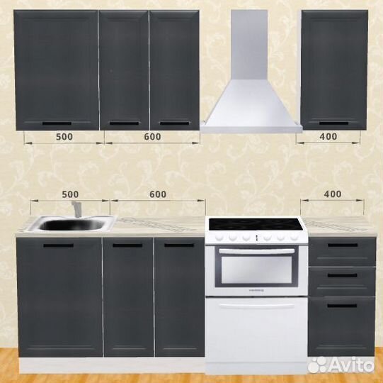 Кухня gracia graphite 1,5 м