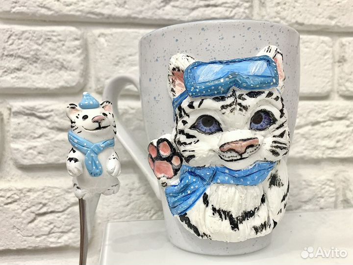 Новая кружка «Снежный барс сноубордист»+ ложка