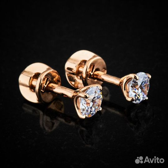 Серьги пусеты из красного золота с фианитами