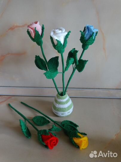 Цветы Розы, ваза, упаковка - ручная работа