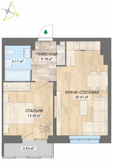 1-к. квартира, 45,1 м², 9/20 эт.