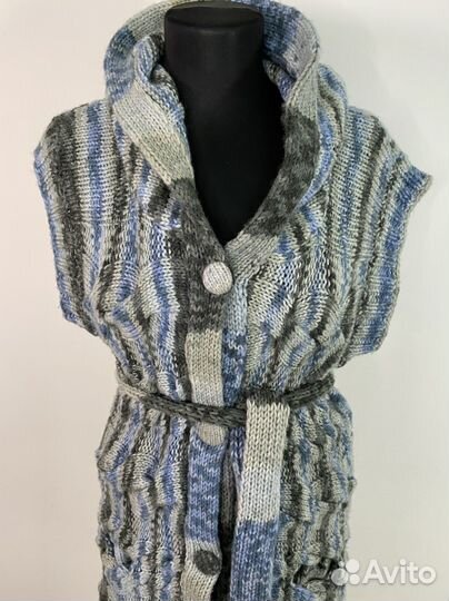 Кардиган длинный женский теплый голубой