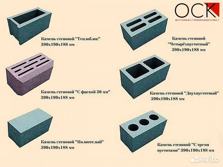 Блок керамзитобетонный пустотелый 8-щелевой