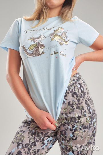 Оптом. Пижама ТК - голубой-динозавры №Н-373
