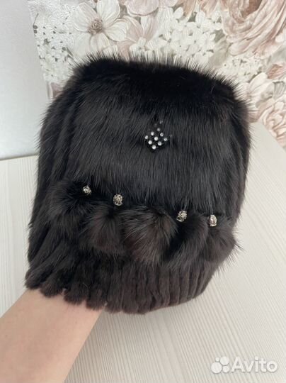 Шапка норковая женская вязаная