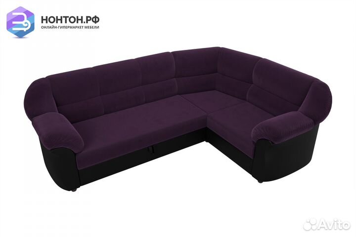 Диван угловой дельфин Карнелла велюр фиолетовый