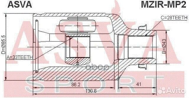 Шрус внутренний правый 33x43x28 mzirmp2 asva