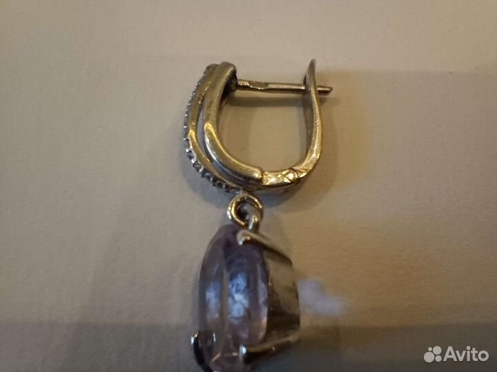 Серьги и кольцо с натуральным аметистом