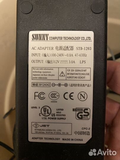 Блок питания STD-1203 Sunny Сетевой адаптер 12В 3А