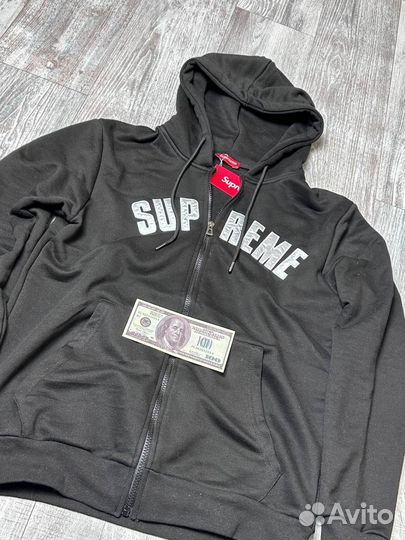 Зип Худи Supreme Серая Черная S M L XL
