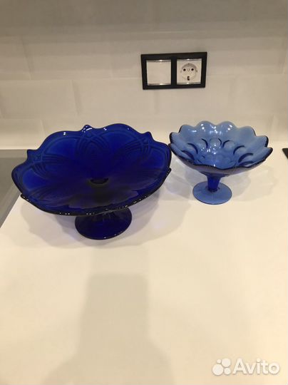 Ваза для фруктов цветное стекло СССР