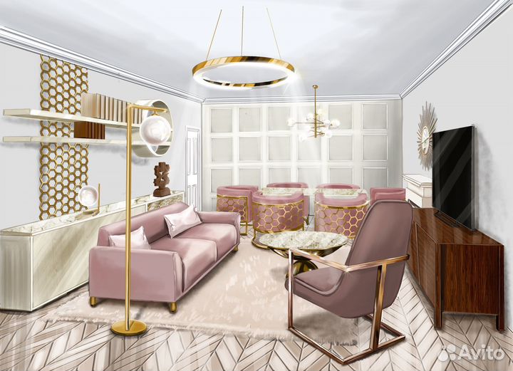 Рисую на заказ. Скетч интерьера