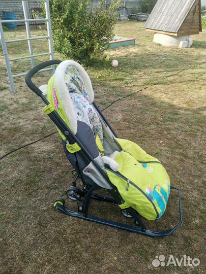 Санки-коляска Ника нд-7-2 Коллаж-жираф лимонный
