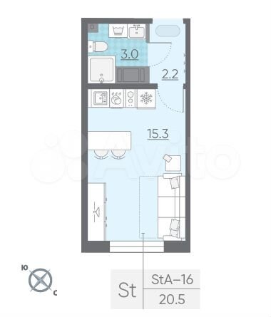 Квартира-студия, 20,5 м², 5/25 эт.