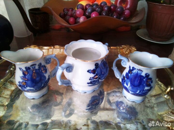 2 соусника и сахарница под гжель без клейма