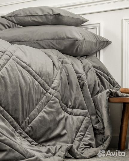 Бархатное покрывало Беллиссимо стальной