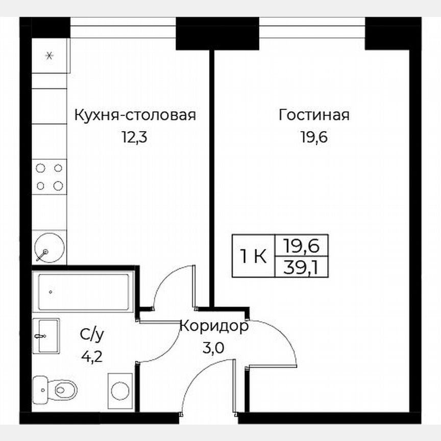 1-к. апартаменты, 39,1 м², 4/30 эт.