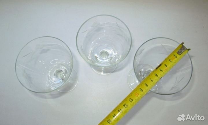 Фужеры, стекло, штихель- 3 шт одним пакетом, СССР