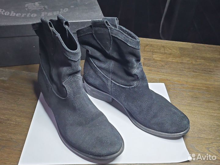 Ботильоны, сапоги высоки женские, кожа и мех - 36р