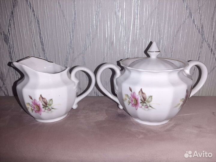 Сахарница и молочник Вербилки косный фарфор