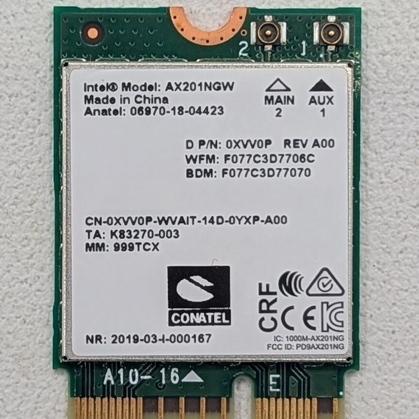 [0XVV0P] Wi-Fi Модуль Ax201ngw, Intel, Dell Latitud