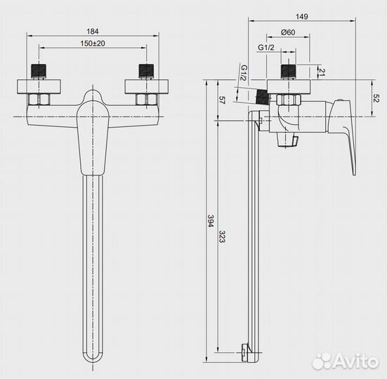 Смеситель для ванны с длинным изливом tieso (2622