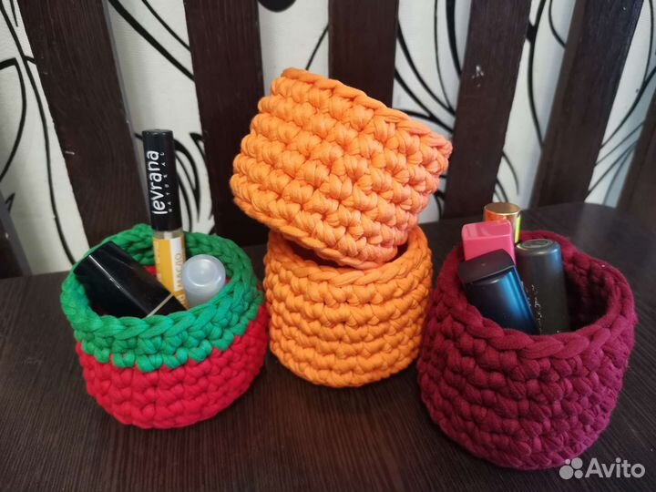 Корзинки из трикотажной пряжи для мелочей