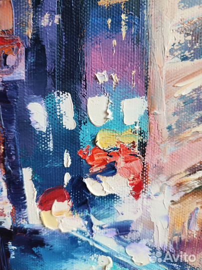 Картина маслом на холсте Ночной город 60/50 см