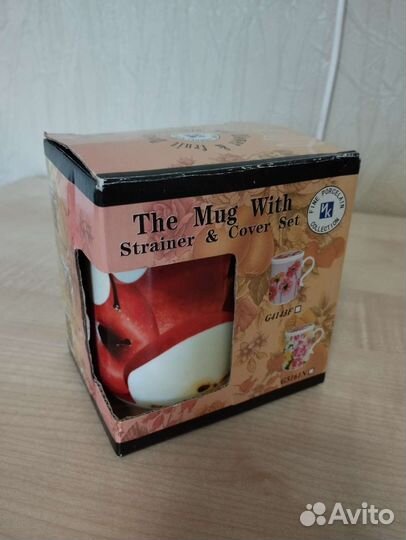 Бокал для чая, фарфор, с ситечком и крышкой, новый