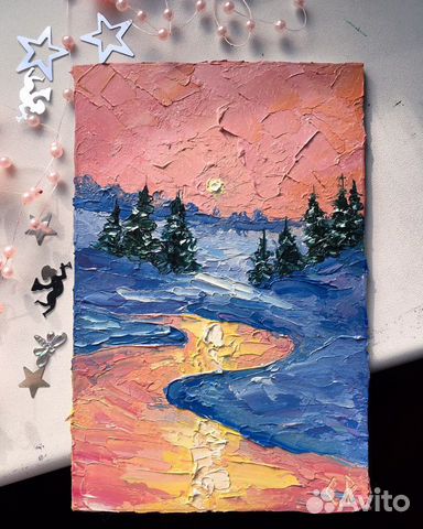 Картина маслом пейзаж подарок на новый год