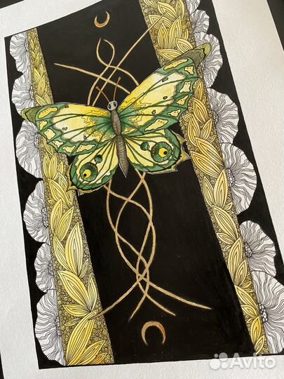 Бабочка, тушь/акварель (с рамой)