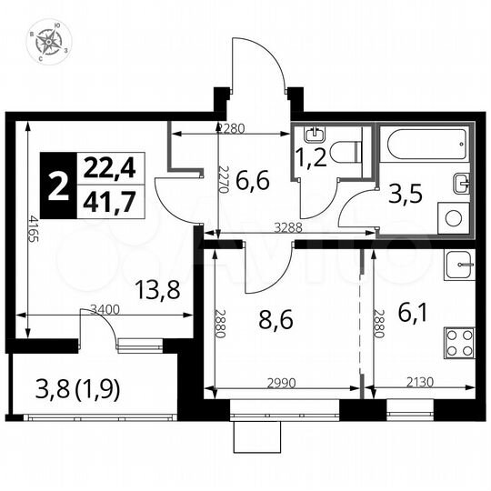 2-к. квартира, 41,7 м², 4/25 эт.