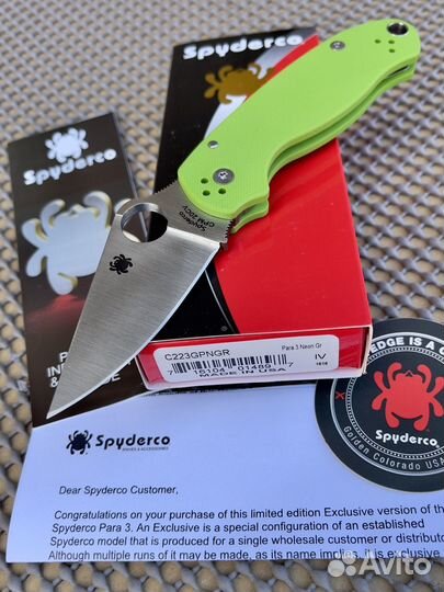 Нож spyderco para 3 neon CPM20CV exclusive