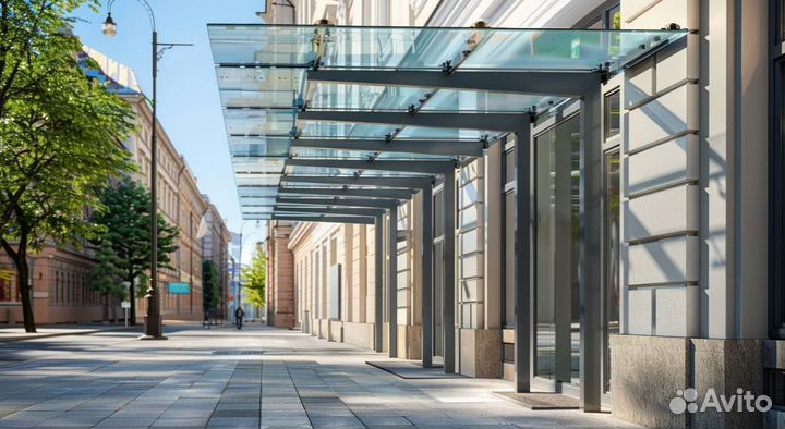 Стеклянные козырьки по индивидуальному дизайну