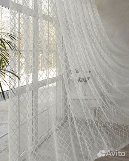 Тюль лира айвори готовый на окна пошив