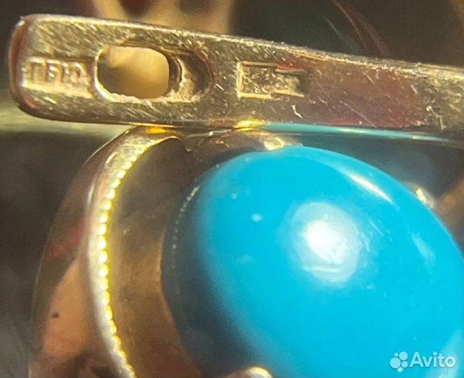 Золотые серьги с бирюзой кольцо