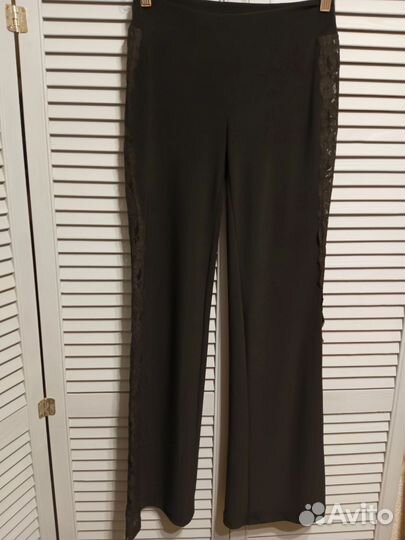 Трикотажные черные брюки с кружевом р.42/44