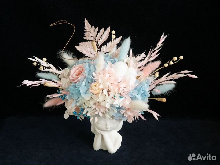 Сухоцветы. Композиция в кашпо. Букет. Хлопок