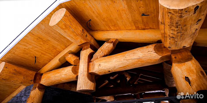 Навес для трех машин из бревна 7,5 на 8,5 метров