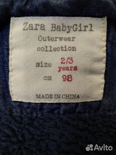 Джинсовка утепленная для девочки zara 98