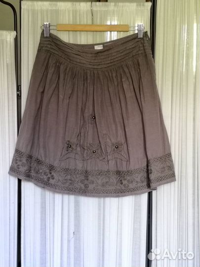 Юбка короткая с вышивкой хиппи бохо серая хаки