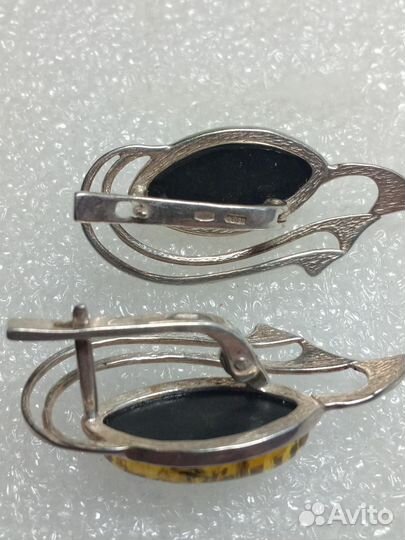 Серебряные Серьги СССР с Янтарем