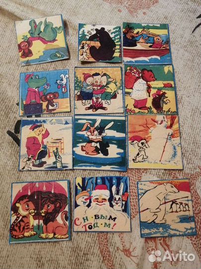 Карточки мультфильмы СССР, картон, 9 шт