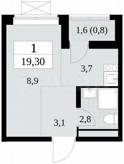 Квартира-студия, 19,3 м², 7/15 эт.